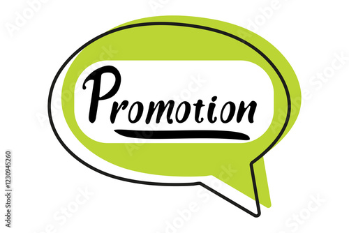 Creative promotion design featuring a vibrant speech bubble with bold text