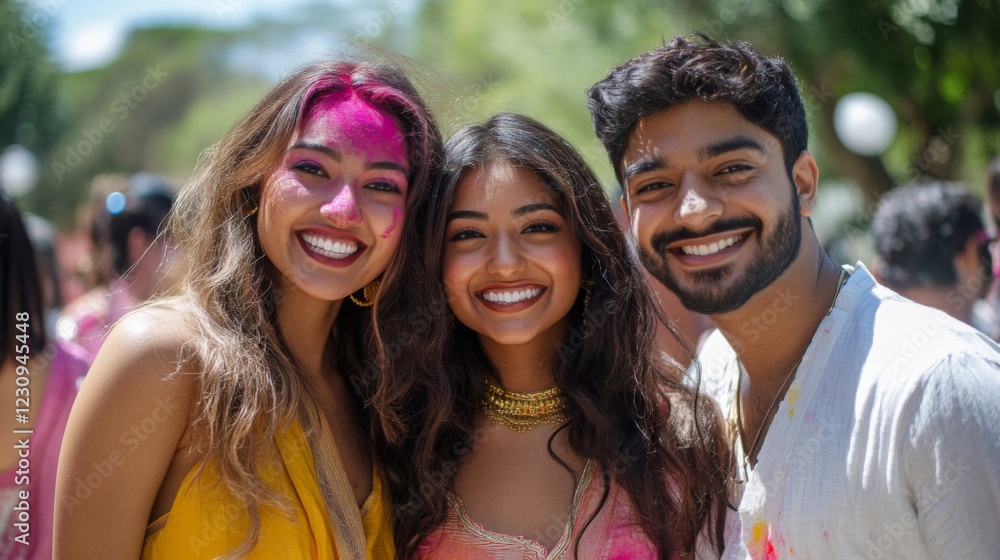 Smiling Friends Covered in Colorful Holi Powder Smiling Friends Covered in Colorful Holi Powder