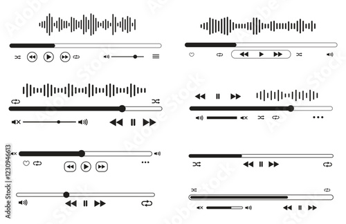 Audio wave set vector, sound music equalizer