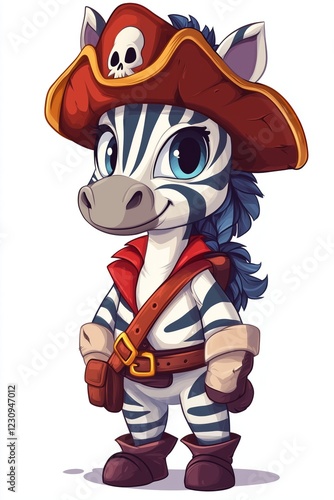 Smiling zebra wearing pirate costume and hat photo