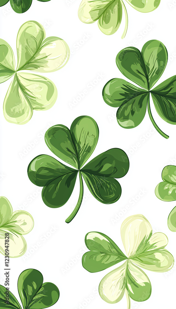 Bold St. Patrick’s Day Seamless Pattern with Clovers on white background Bold St. Patrick’s Day Seamless Pattern with Clovers on white background