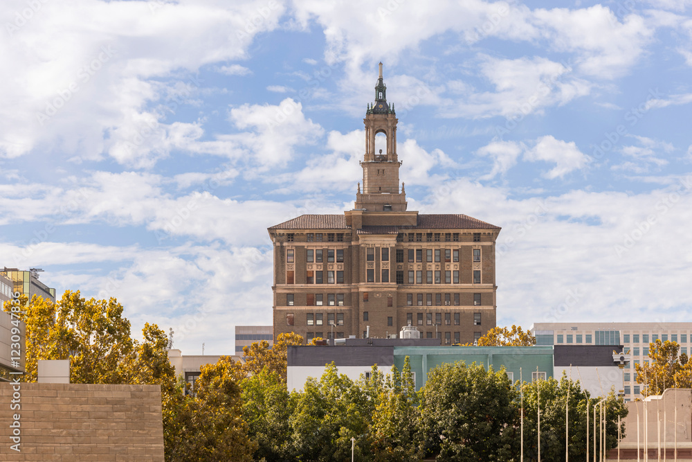 Day time view of the historic downtown skyline buildings of San Jose, California, USA.