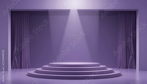 Purple Stage Setting With Lit Podium And Curtains