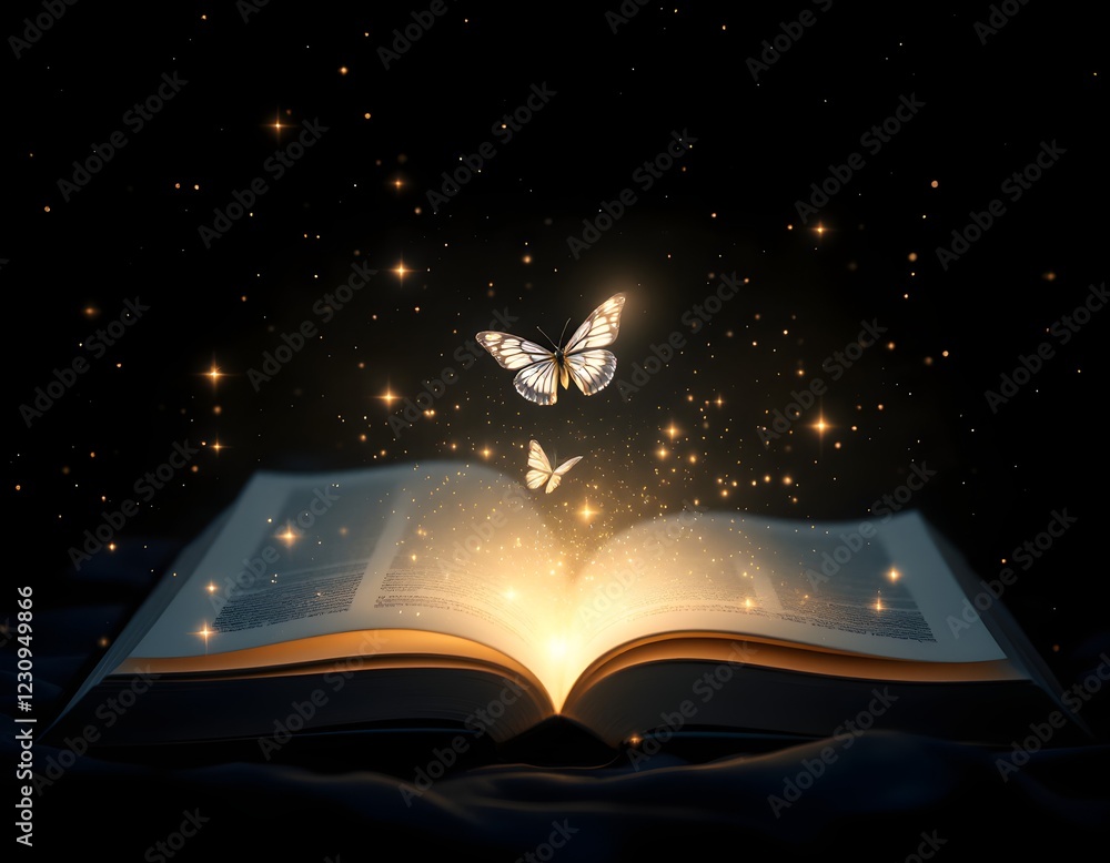 Naklejka premium Magical Butterflies Emerging from an Open Book