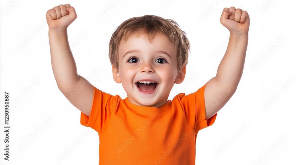 Joyful Toddler Boy Celebrates With Raised Arms And Radiant Smile Joyful Toddler Boy Celebrates With Raised Arms And Radiant Smile