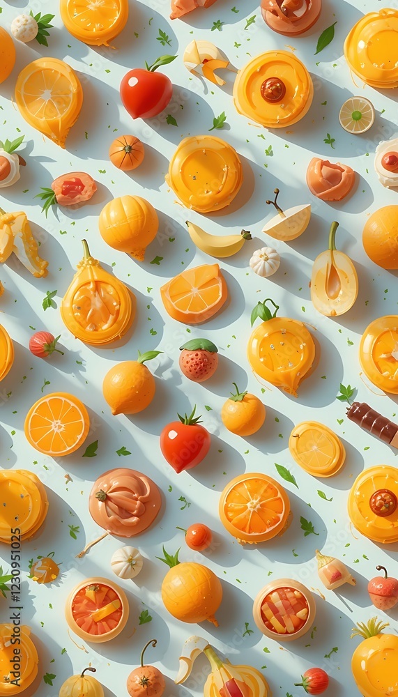 Vibrant Orange And Yellow Fruit And Vegetable Pattern Vibrant Orange And Yellow Fruit And Vegetable Pattern