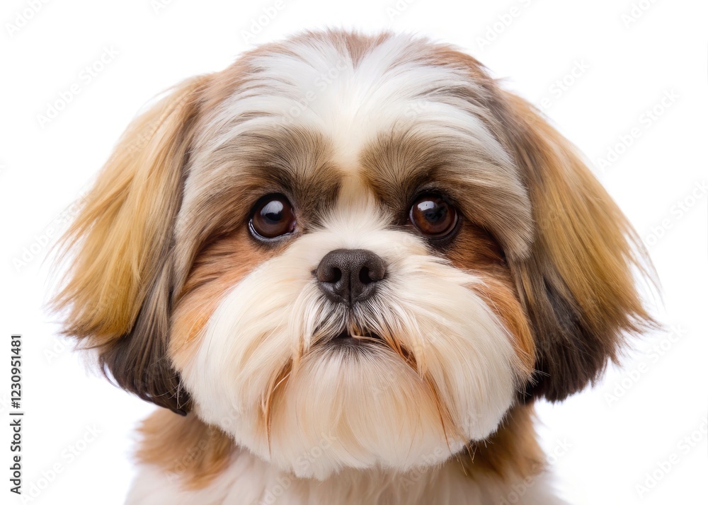 Drone captures a precious white Shih Tzu puppy; captivating pet portrait against a clean white background. Drone captures a precious white Shih Tzu puppy; captivating pet portrait against a clean white background.