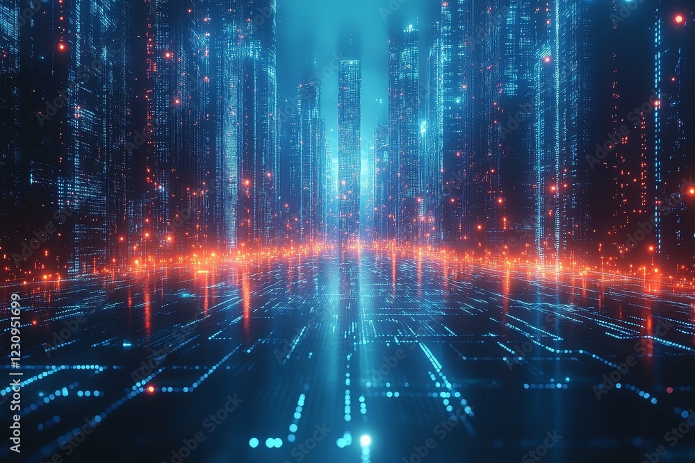 Blue Background with Digital Technology Lines and Dots, Futuristic Data Visualization Blue Background with Digital Technology Lines and Dots, Futuristic Data Visualization