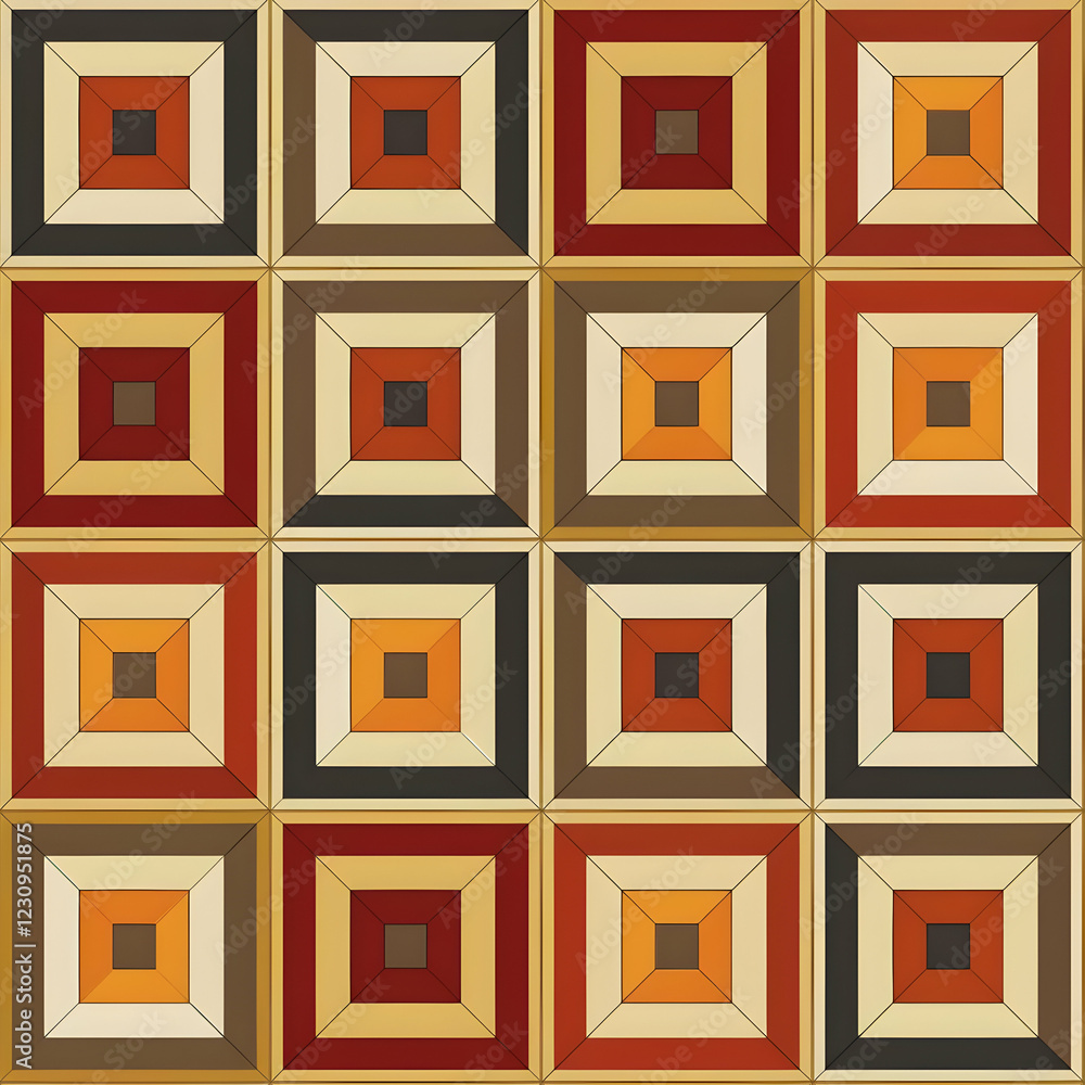 A geometric pattern featuring squares in warm colors arranged in a grid. A geometric pattern featuring squares in warm colors arranged in a grid.