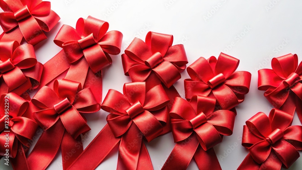 Elegant red ribbons against a clean white backdrop; ideal for holiday or wedding decorations.