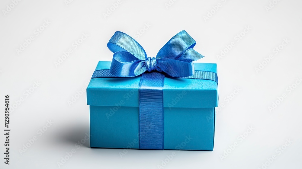 Obraz premium Blue Gift Box with Ribbon on a Light Background for Celebrations