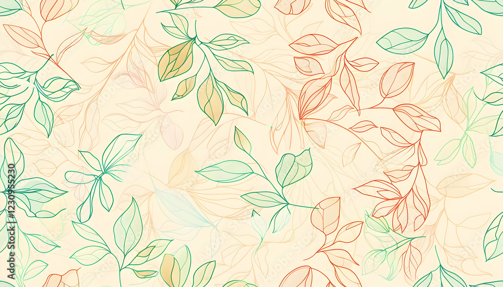 A soft, pastel-colored pattern featuring delicate leaves and floral elements. A soft, pastel-colored pattern featuring delicate leaves and floral elements.
