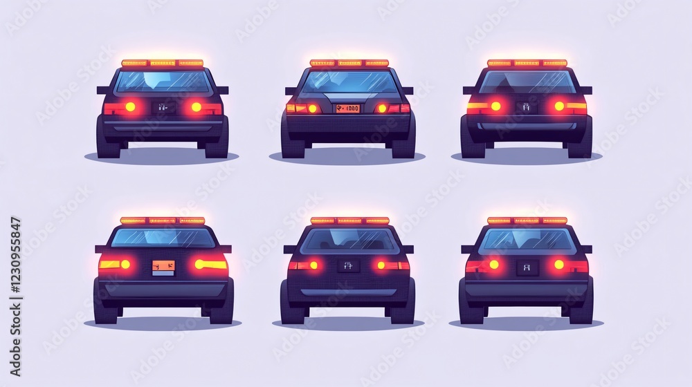 Emergency Vehicle Siren Lights Vector Illustration for Police Car Flashing Beacons Emergency Vehicle Siren Lights Vector Illustration for Police Car Flashing Beacons