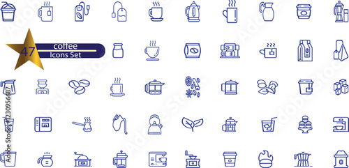 coffee line editable icon set