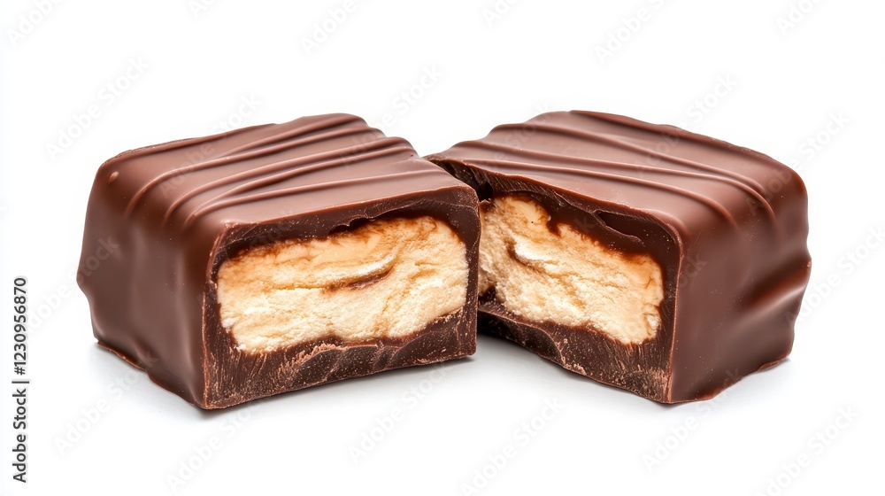 Decadent Chocolate Bar with Creamy Filling Cut in Half Decadent Chocolate Bar with Creamy Filling Cut in Half