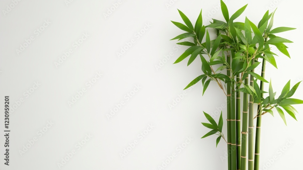 Fresh Green Bamboo Plant Against Minimalist White Background Fresh Green Bamboo Plant Against Minimalist White Background