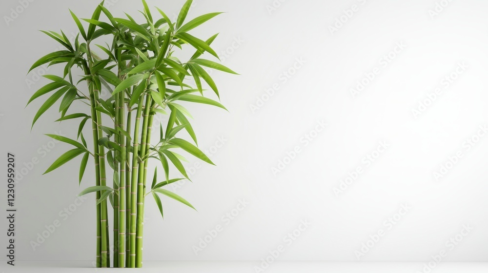 Green Bamboo Plant in Bright Room with Minimalist Background Space Green Bamboo Plant in Bright Room with Minimalist Background Space