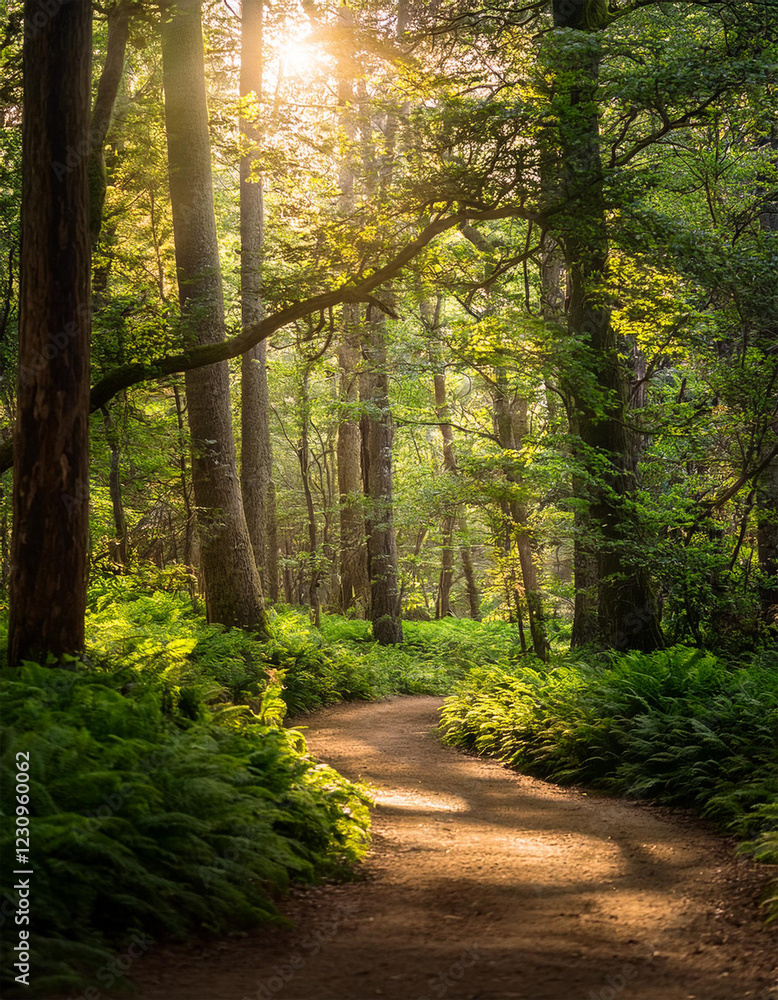 Forest Pathway with Sunlight Rays – Serene Nature Walk Forest Pathway with Sunlight Rays – Serene Nature Walk