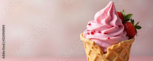 Wallpaper Mural Creamy strawberry ice cream in a crunchy waffle cone, dessert cone, sweet treat Torontodigital.ca