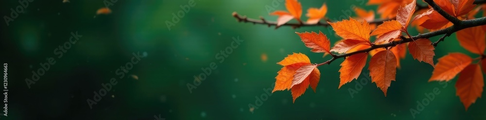 Mandarin tree branch with water droplets and fallen leaves on a dark green background, fall, nature, tree Mandarin tree branch with water droplets and fallen leaves on a dark green background, fall, nature, tree