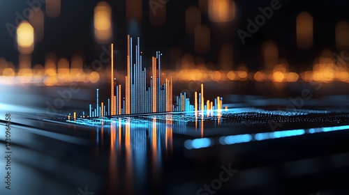 Vibrant 3D Chart Illustrating Complex Data Trends in a Futuristic Blue and Orange Lighting Environment. Financial Growth Concept with 3D Graph Representing Increased Contribution Limits photo