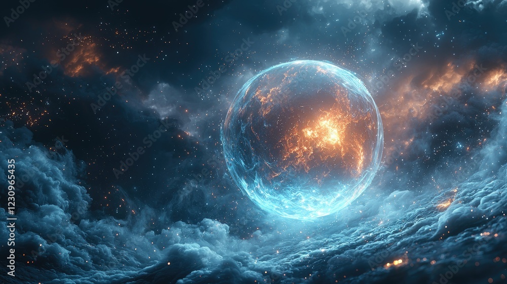 Obraz premium Celestial Orb Fire and Ice Cosmic Cloudscape