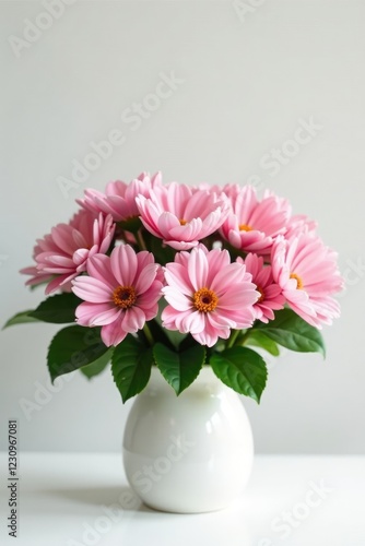 A bouquet of pink flowers adds a pop of color to a white arrangement, white, whitemeetingcenter photo