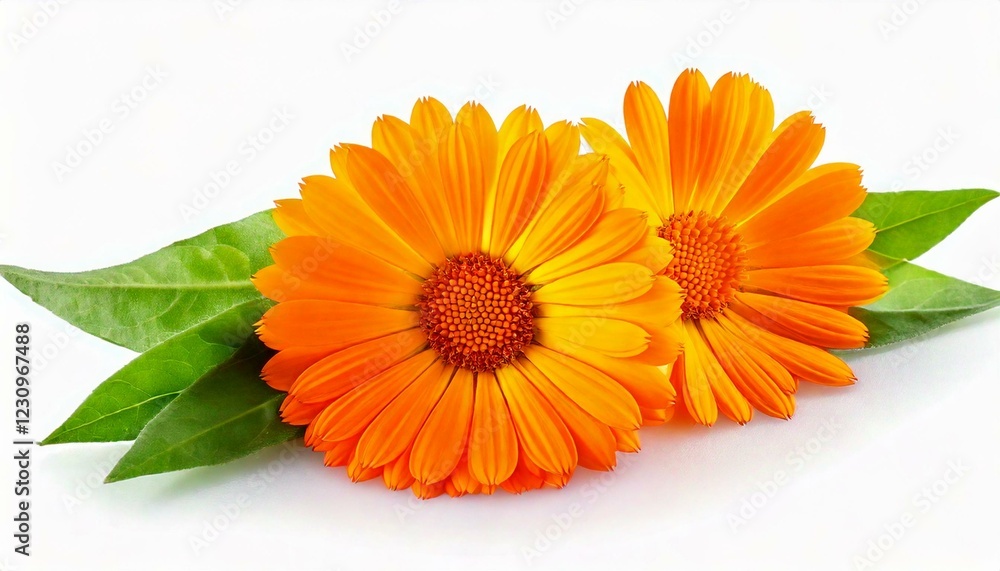 Calendula. Flowers with leaves isolated on white Calendula. Flowers with leaves isolated on white