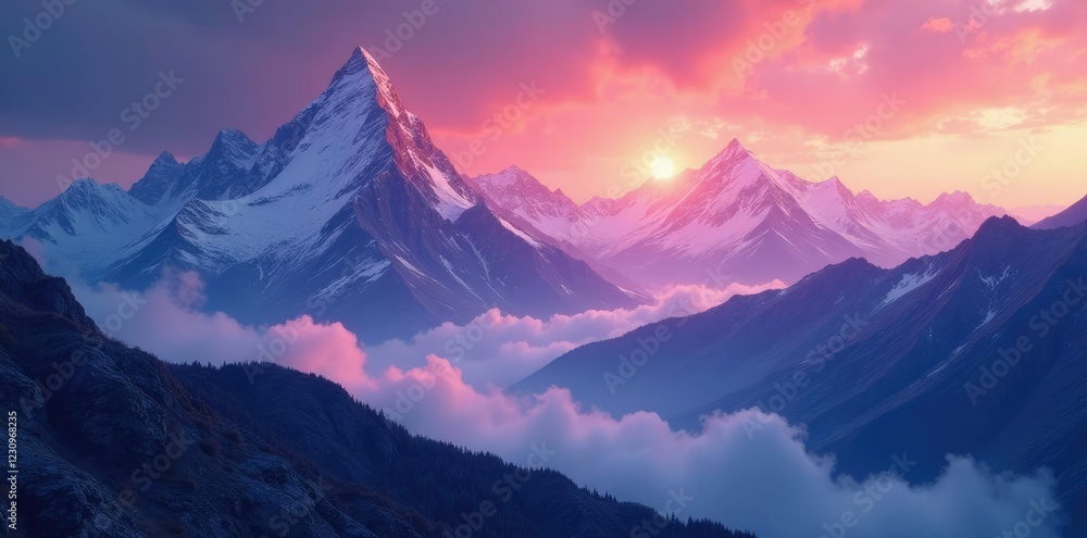 A shimmering veil of colors in the atmosphere above towering crystal mountains, glow, mountain, light A shimmering veil of colors in the atmosphere above towering crystal mountains, glow, mountain, light