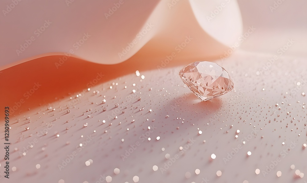 Diamond gemstone on pale pink background with shiny specks; for luxury, jewelry design Diamond gemstone on pale pink background with shiny specks; for luxury, jewelry design