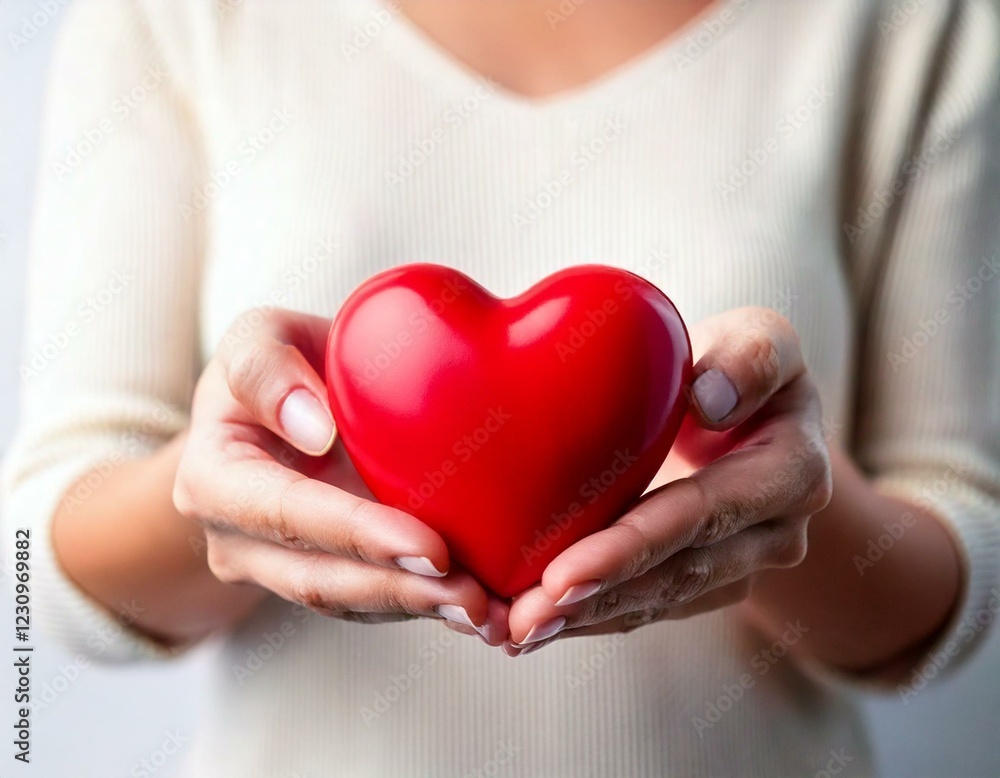 Close up of woman hands holding giving red heart shape. People, love, Close up of woman hands holding giving red heart shape. People, love,