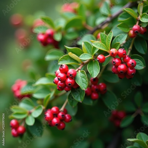 Low-growing shrub covered in small red berries, bearberry, arctostaphylos uva ursi photo