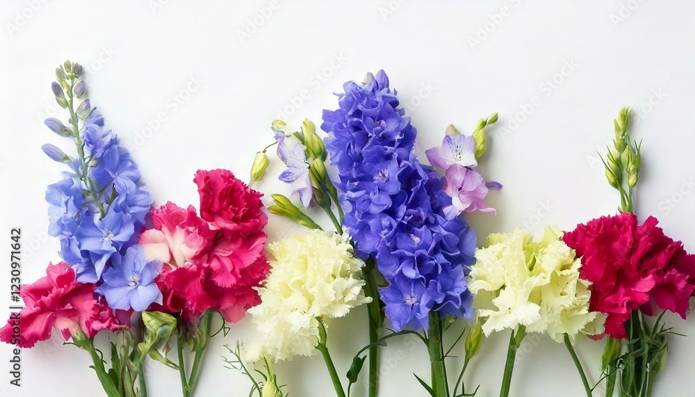 Delphinium and carnation in a white background 