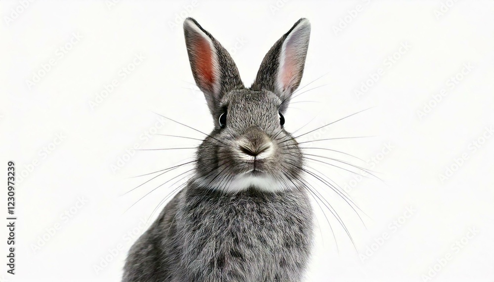 Expressive Grey young rabbit standing in front, isolated, making a face Expressive Grey young rabbit standing in front, isolated, making a face