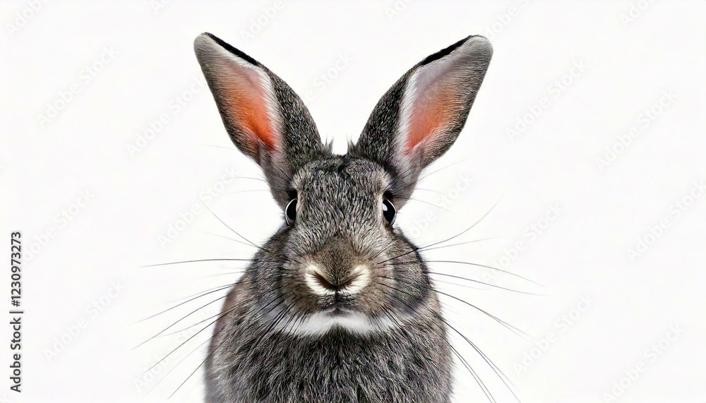 Obraz premium Expressive Grey young rabbit standing in front, isolated, making a face
