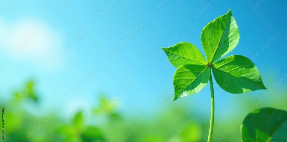 Green clove leaf shoot against clear blue sky, nature, foliage Green clove leaf shoot against clear blue sky, nature, foliage