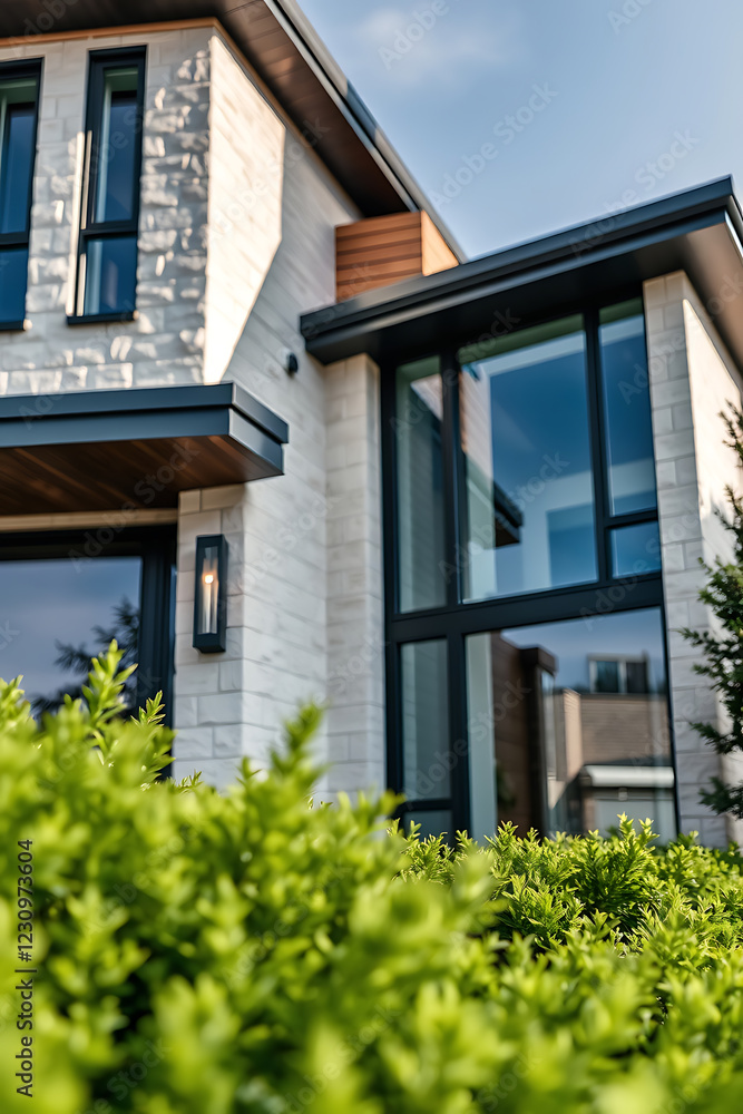 Modern House Exterior: Luxury Home Design and Architecture. Contemporary Residential Property with Stunning Facade and Landscaping Modern House Exterior: Luxury Home Design and Architecture. Contemporary Residential Property with Stunning Facade and Landscaping