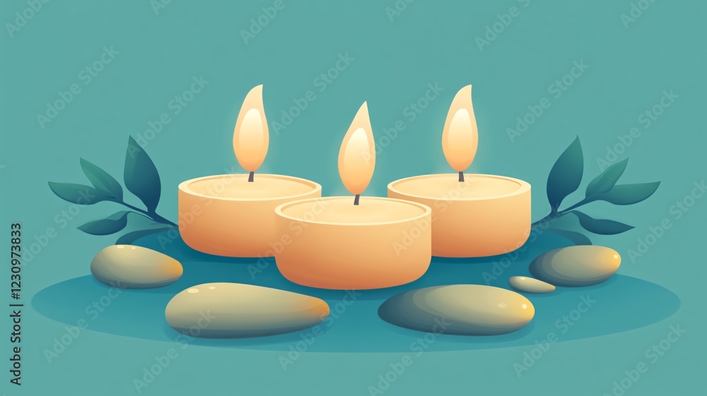 Serene Spa Setting with Isolated Candles: Vector Illustration for Relaxation and Wellness Concepts Serene Spa Setting with Isolated Candles: Vector Illustration for Relaxation and Wellness Concepts