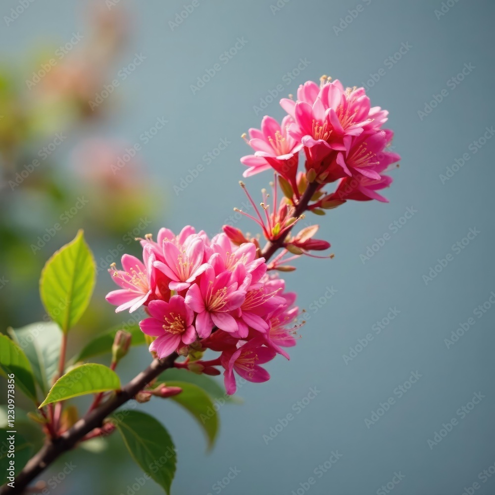 Clusters of pink flower buds on Photinia branches, flowers, branch, clusters
