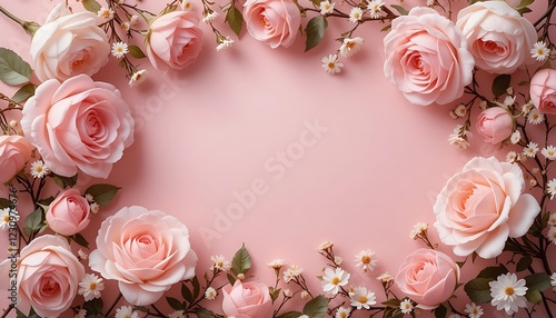 Wallpaper Mural Pink Roses and Daisies Frame a Pastel Background Torontodigital.ca