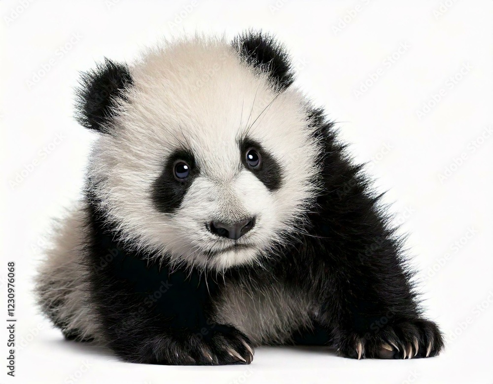 Naklejka premium Giant Panda (18 months) - Ailuropoda melanoleuca in front of a white