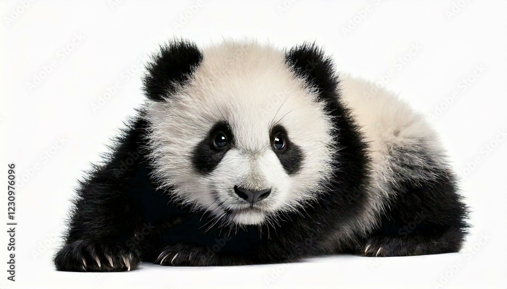 Giant Panda (18 months) - Ailuropoda melanoleuca in front of a white Giant Panda (18 months) - Ailuropoda melanoleuca in front of a white