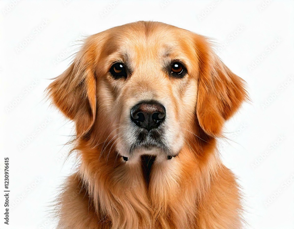 Golden Retriever, 1 and a half years old, sitting in front of white Golden Retriever, 1 and a half years old, sitting in front of white