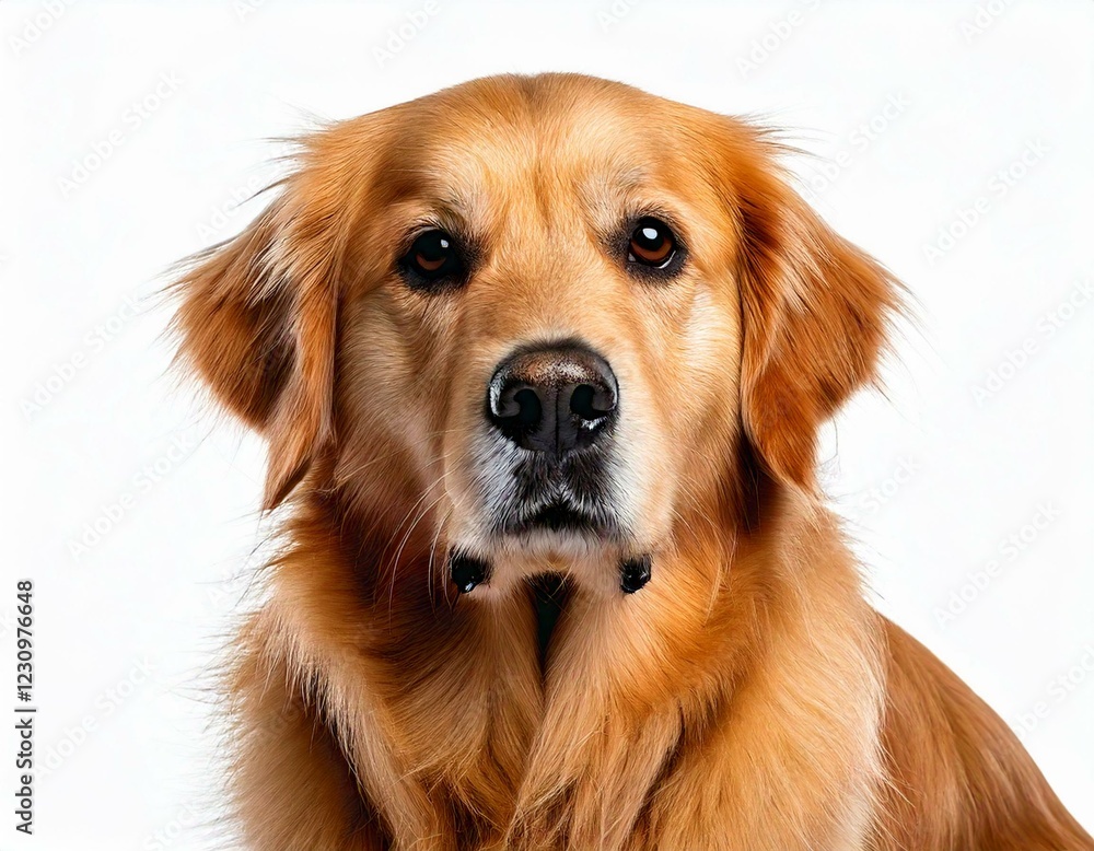 Golden Retriever, 1 and a half years old, sitting in front of white Golden Retriever, 1 and a half years old, sitting in front of white