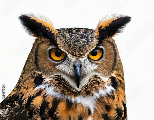  Great Horned Owl, Bubo Virginianus Subarcticus, in front of white photo