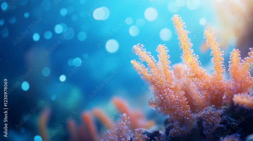 Fototapeta premium Orange coral in a vibrant blue ocean. Serene underwater scene.