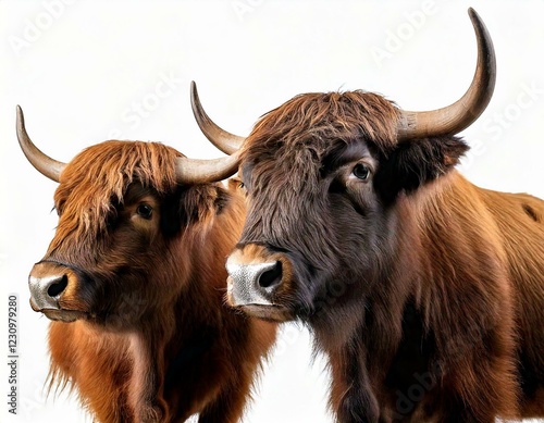 Heck Cattle, also called reconstructed aurochs or auroxen in front of a photo