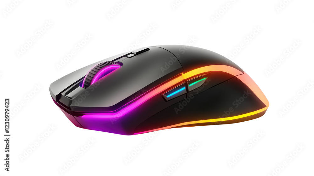Modern wireless gaming mouse with rgb lighting on transparent background Modern wireless gaming mouse with rgb lighting on transparent background