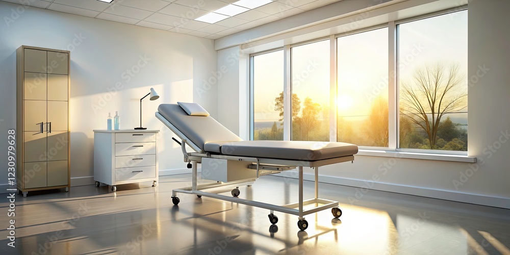 Clean Examination Rooms with White-Topped Adjustable Beds: Professional Medical Environments, Healthcare Settings, Minimalist Clean Examination Rooms with White-Topped Adjustable Beds: Professional Medical Environments, Healthcare Settings, Minimalist