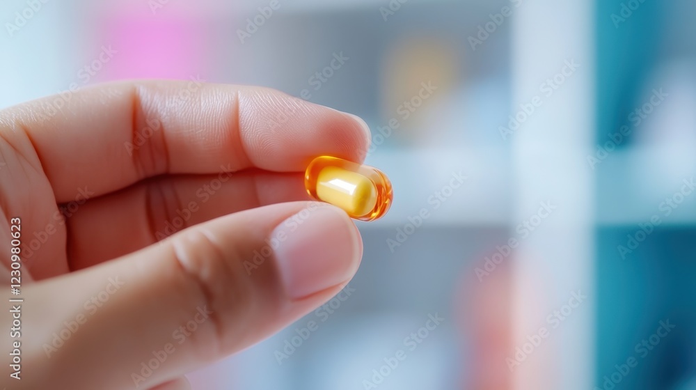 Young woman holding vitamin capsule while preparing to take medicine at home Young woman holding vitamin capsule while preparing to take medicine at home